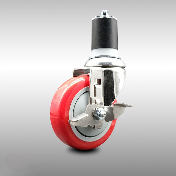 Service Caster 4 Inch 316SS Red Polyurethane Swivel 1-3/4 Inch Expanding Stem Caster Brake SCC-SS316EX20S414-PPUB-RED-TLB-134 - main